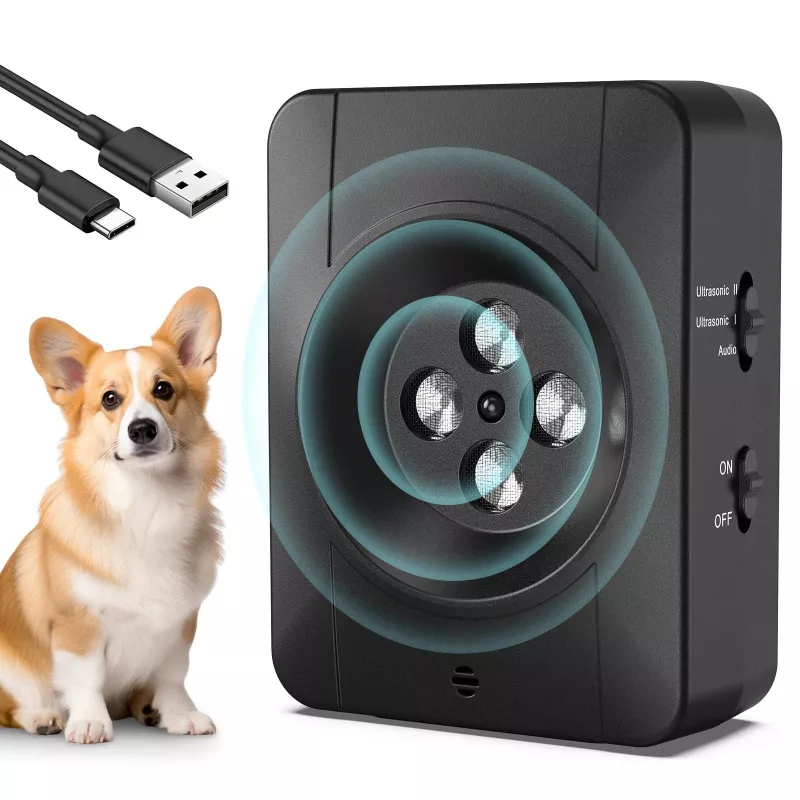 Protinárazové zařízení pro psy s 4 ultrazvukovými vysílači a 3 nastavitelnými úrovněmi (černé) TopTechnology