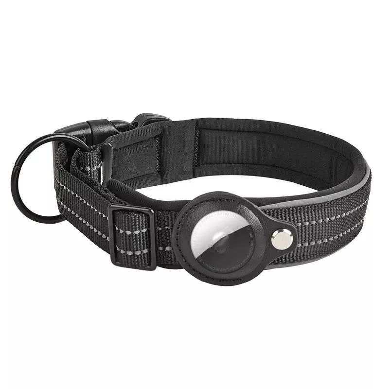Reflexní obojek pro psy s neoprenovou vložkou pro AirTag 2. gen a 1. gen, XL (Černý) TopTechnology