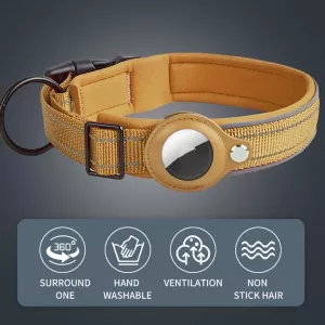 Reflexní obojek pro psy s AirTag - Neoprenové polstrování, Velikost: L (Černý) TopTechnology