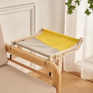 Dřevěné kočičí hamak na balkon – závěsný pelíšek pro kočky (Šedý Žlutý) TopTechnology