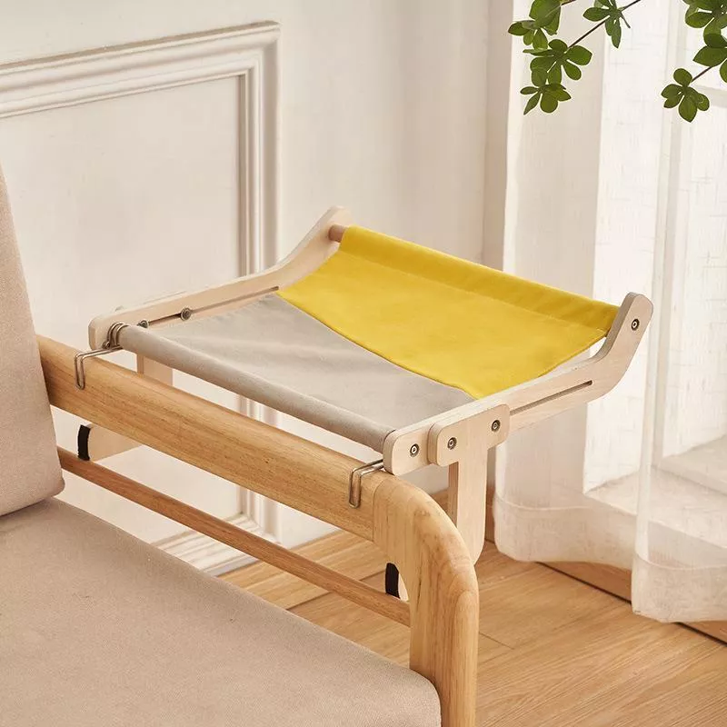 Dřevěné kočičí hamak na balkon – závěsný pelíšek pro kočky (Šedý Žlutý) TopTechnology