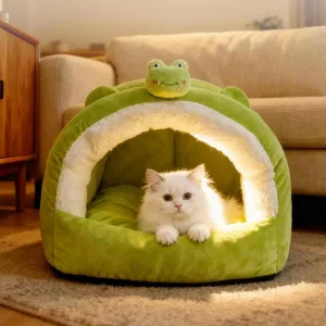 Zateplený polouzavřený pelíšek pro kočky na zimu, rozměr: 55x50x36cm (Frog) TopTechnology