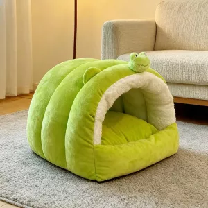 Zateplená polovina uzavřená kočičí postel na zimu (Frog) - 36x36x32cm TopTechnology