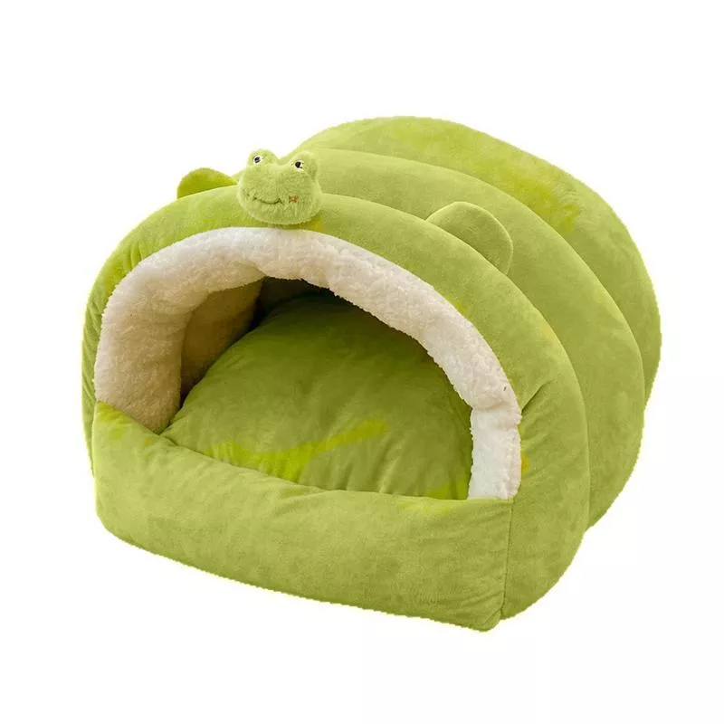 Zateplená polovina uzavřená kočičí postel na zimu (Frog) - 36x36x32cm TopTechnology