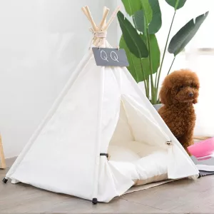 Bílý psí stan pro malé a střední psy a kočky, skládací domek s polštářem 40x40x50cm TopTechnology Bílý psí stan pro malé a střední psy a kočky, skládací domek s polštářem 40x40x50cm TopTechnology