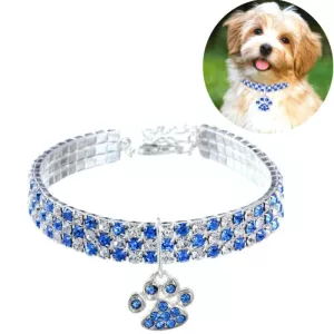Pet Obojek Diamond Elastický Klenot pro Kočky a Psy, Velikost: S (Modro-Bílý) TopTechnology