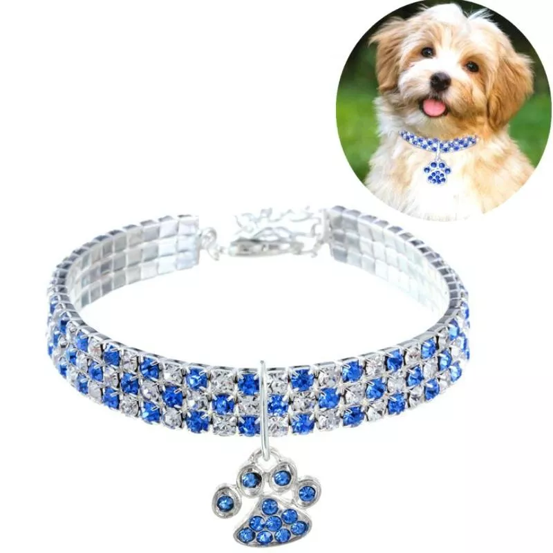 Pet Obojek Diamond Elastický Klenot pro Kočky a Psy, Velikost: S (Modro-Bílý) TopTechnology