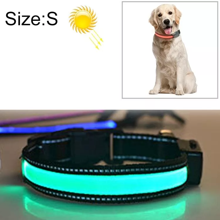 Obojek pro střední a velké psy se solárním a USB LED osvětlením, obvod krku: S, 35-40cm (Zelený) TopTechnology
