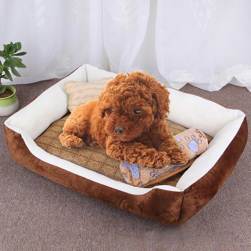 Velká měkká hřejivá deka pro psy a kočky s kostkovaným vzorem, L, 80x60x15cm (Hnědá Bílá) TopTechnology