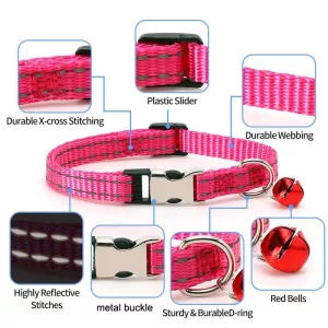 2 ks noční reflexní nylonový obojek pro kočky s zvonkem, velikost: XS 1.0x19-30cm (Fialový) TopTechnology 2 ks noční reflexní nylonový obojek pro kočky s zvonkem, velikost: XS 1.0x19-30cm (Fialový) TopTechnology