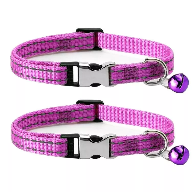 2 ks noční reflexní nylonový obojek pro kočky s zvonkem, velikost: XS 1.0x19-30cm (Fialový) TopTechnology