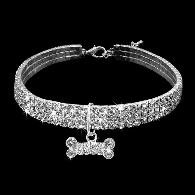 Bling Obojek pro psy s krystaly - Bílé, velikost S TopTechnology