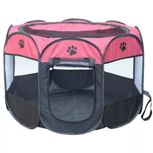 Stylový skládací psí stan z oxfordské látky - voděodolný - venkovní, S, 73 x 73 x 43 cm (Magenta) TopTechnology
