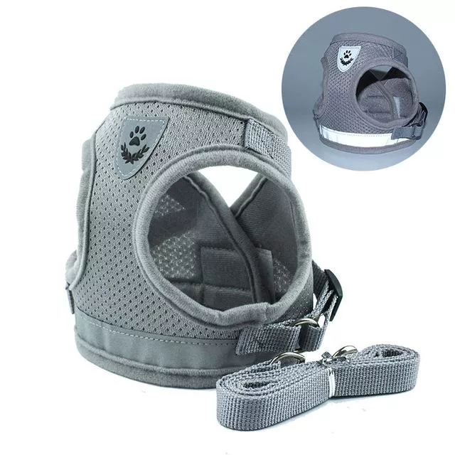 Nastavitelný polyesterový reflexní postroj a vodítko pro psy, velikost: XL (šedá) TopTechnology