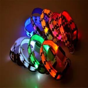 Svítící obojek pro psy s nabíjením LED, vzor káro, velikost L (žlutý) TopTechnology