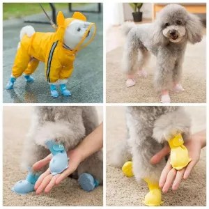 4 PCS/Set Cartoon Dog Shoes Pet Silicone Waterproof Rain Boots, Velikost: L (Žlutá) TopTechnology 4 PCS/Set Cartoon Dog Shoes Pet Silicone Waterproof Rain Boots, Velikost: L (Žlutá) TopTechnology