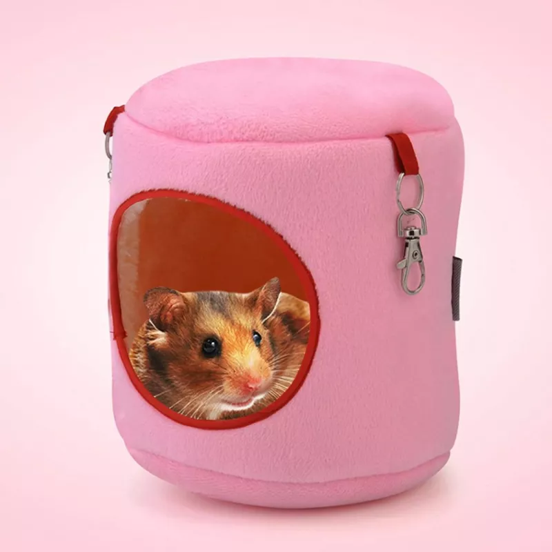 Flanelový cylindrický dům pro domácí zvířata - hřejivý houpací pelíšek pro malé hlodavce, M, 10*12*12cm (růžový) TopTechnology