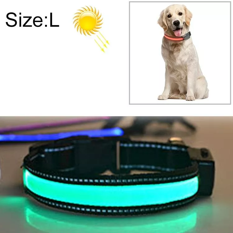 Obojek pro psy střední a velké, solární + USB nabíjení LED, Velikost: L, Obvod krku: 50-60 cm (Zelený) TopTechnology