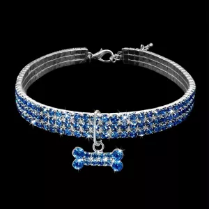 Bling Rhinestone Dog Collar - Krystalový obojek pro psy (Velikost M, Modrý) TopTechnology