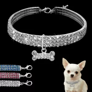 Bling Rhinestone Dog Collar - Krystalový obojek pro psy (Velikost M, Modrý) TopTechnology