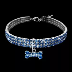 Bling Rhinestone Dog Collar - Krystalový obojek pro psy (Velikost M, Modrý) TopTechnology