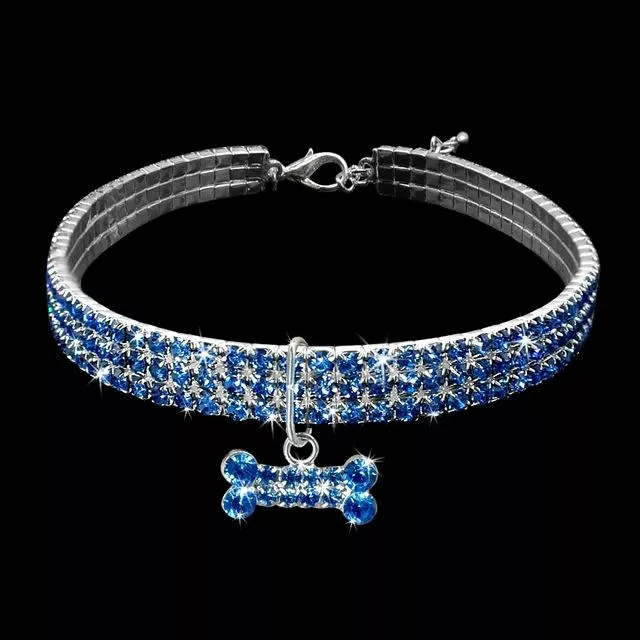 Bling Rhinestone Dog Collar - Krystalový obojek pro psy (Velikost M, Modrý) TopTechnology