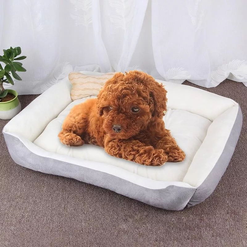 Velký měkký a teplý pelíšek pro psy a kočky s motivem kostí, Velikost: M, 70×50×15cm (Šedobílý) TopTechnology