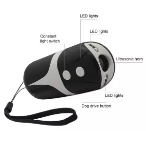 RC-534 Ruční Ultrazvukový Odpuzovač Psů s LED Světly (Černá + Bílá) TopTechnology