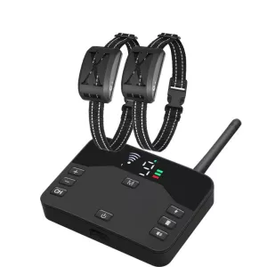 2-v-1 Elektronický plot pro psy a dálkový tréninkový obojek - nastavitelná vibrace a šok pro 2 psy (černý) TopTechnology