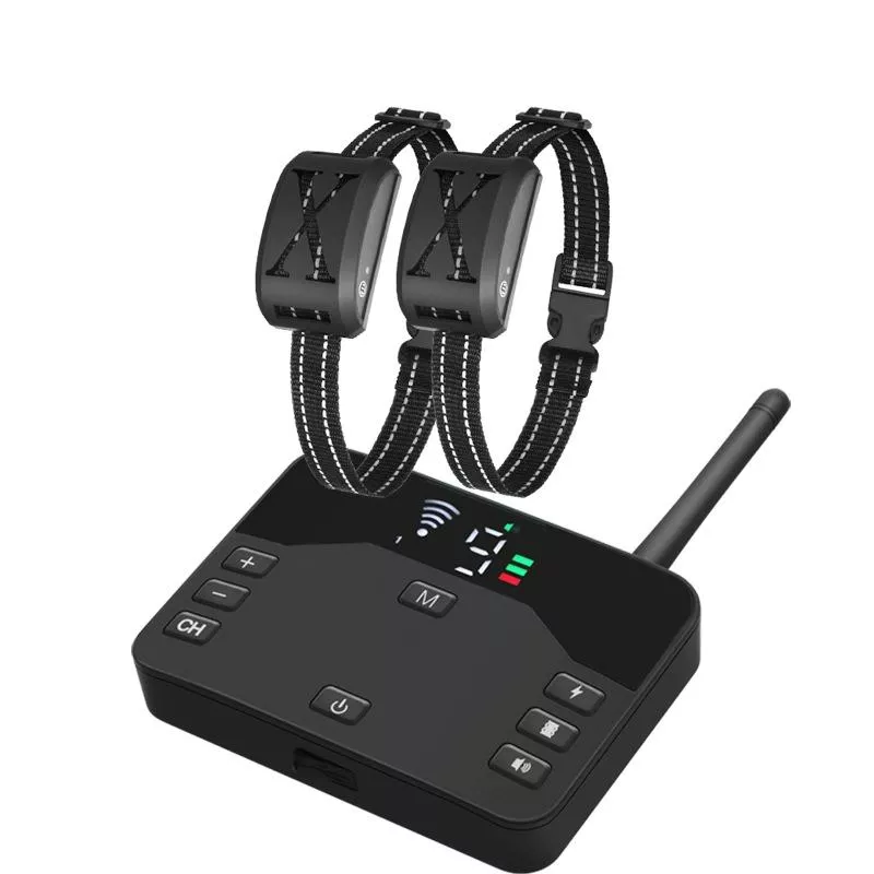 2-v-1 Elektronický plot pro psy a dálkový tréninkový obojek - nastavitelná vibrace a šok pro 2 psy (černý) TopTechnology