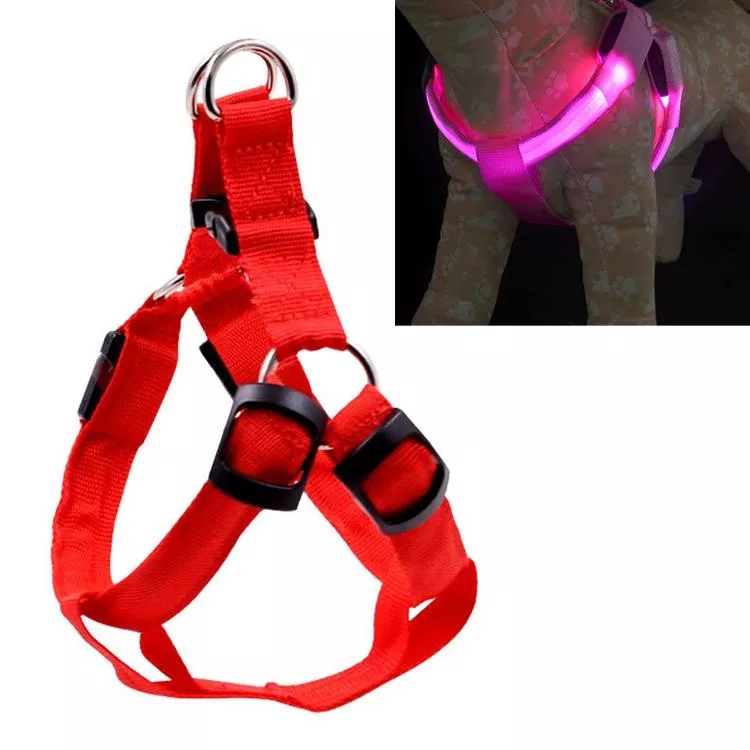 Dvojité LED světlo vodítko pro domácí zvířata, nylonový hrudní popruh pro kočky a psy, velikost M (červená) TopTechnology