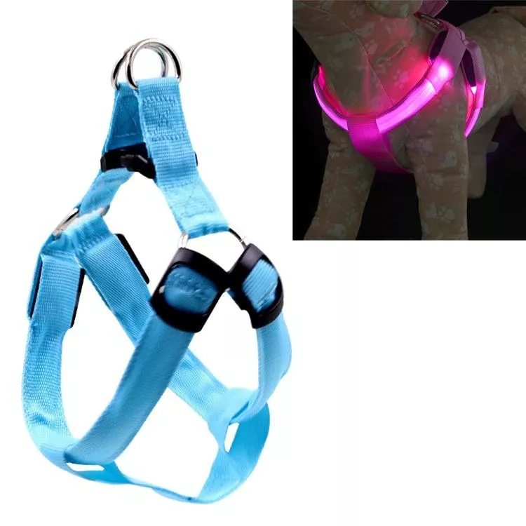 Dvojité LED světlo pro domácí zvířata - nylonový postroj pro kočky a psy, velikost: S (modrá) TopTechnology