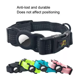 PUGGA GG1002 Polyesterový obojek pro psa s GPS pro AirTag 2. gen / AirTag 1. gen - Velikost L (Černá) TopTechnology