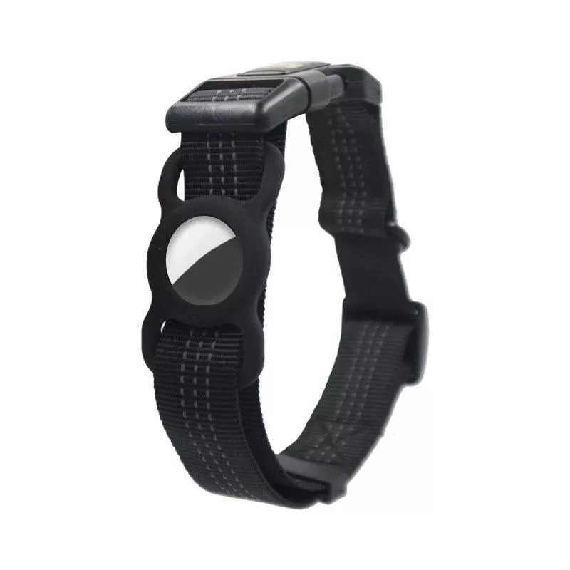PUGGA GG1002 Polyesterový obojek pro psa s GPS pro AirTag 2. gen / AirTag 1. gen - Velikost L (Černá) TopTechnology