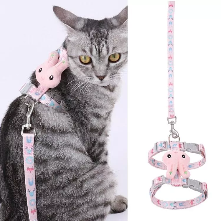 Vodítko pro kočky s hlavou králíka - nastavitelné, malé (do 3 kg), růžové TopTechnology