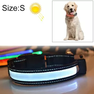 Obojek pro střední a velké psy se solární a USB nabíječkou LED světlem, obvod krku S, 35-40cm (Bílý) TopTechnology