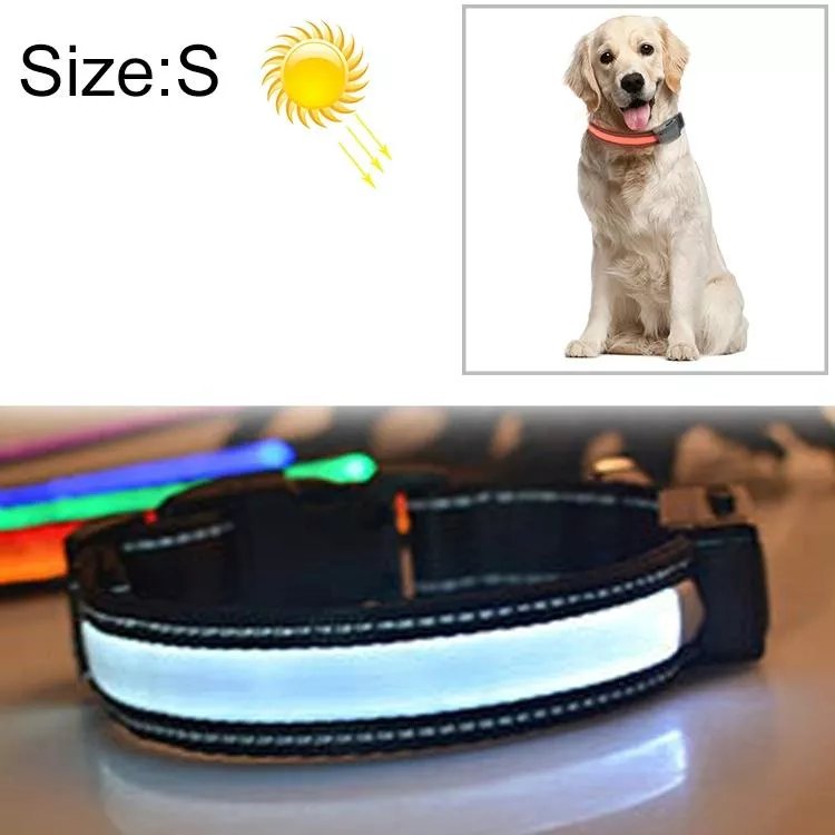 Obojek pro střední a velké psy se solární a USB nabíječkou LED světlem, obvod krku S, 35-40cm (Bílý) TopTechnology