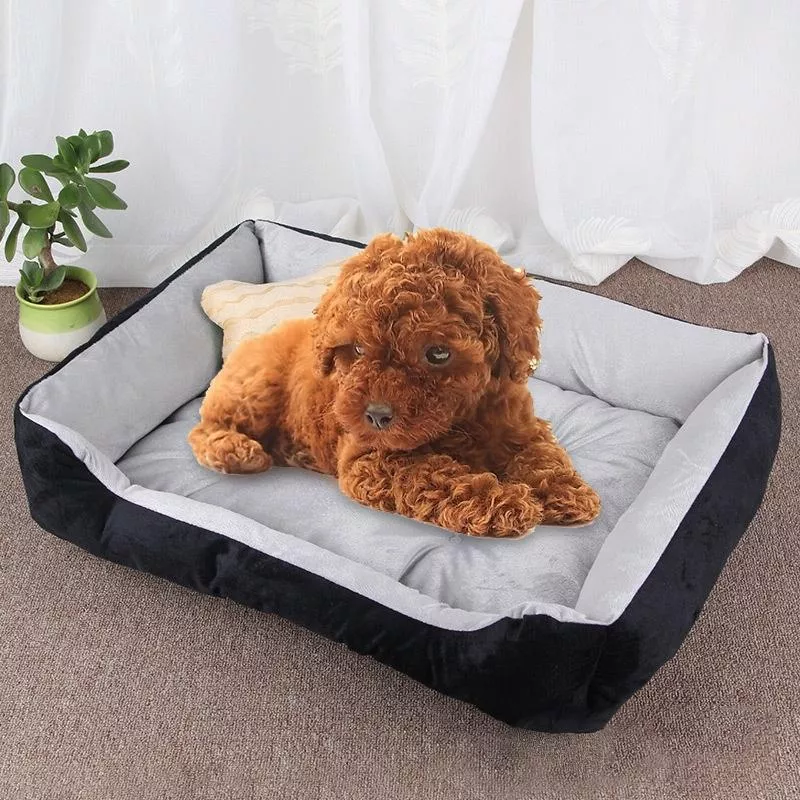Pohodlný psí pelíšek s kostkovaným vzorem, velikost XS, 50×40×15cm (černá šedá) TopTechnology
