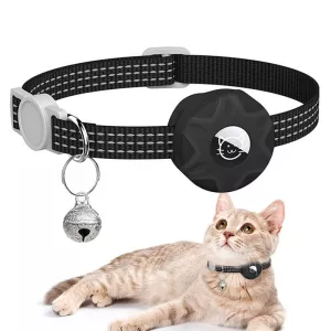 Silikonový obal na AirTag pro kočky s reflexním krkem a zvonkem (černý) TopTechnology Silikonový obal na AirTag pro kočky s reflexním krkem a zvonkem (černý) TopTechnology