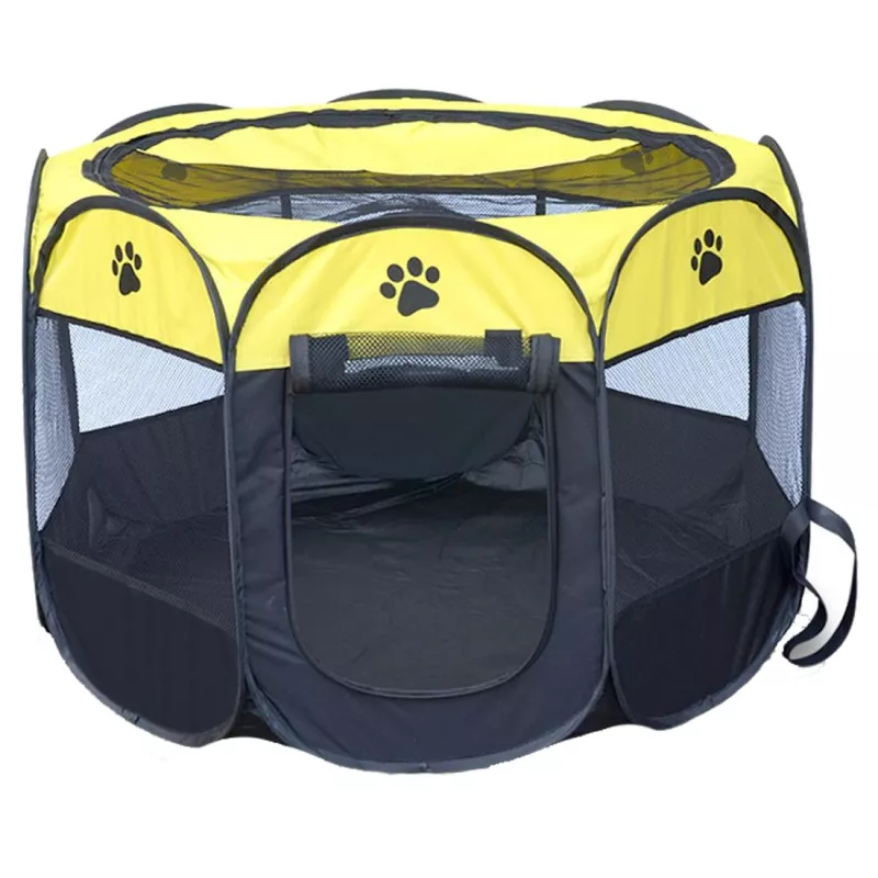 Skládací voděodolný psí stan z oxford tkaniny, M, 91 x 91 x 58 cm (Žlutý) TopTechnology