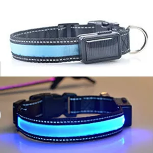 Obojek pro psa Medium a Large s LED světlem, nabíjení solární + USB, modrý, obvod krku 35-40cm TopTechnology