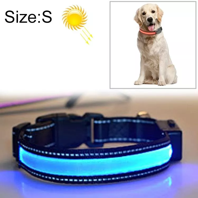 Obojek pro psa Medium a Large s LED světlem, nabíjení solární + USB, modrý, obvod krku 35-40cm TopTechnology