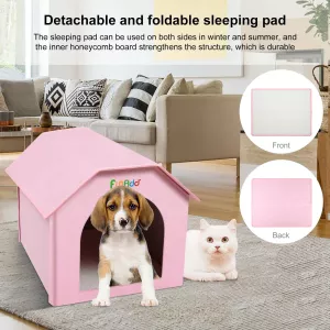 FUNADD Extra Large Skládací Počasí Odolný Pelíšek pro Zvířata s Odnímatelným Matracem (Růžový) TopTechnology