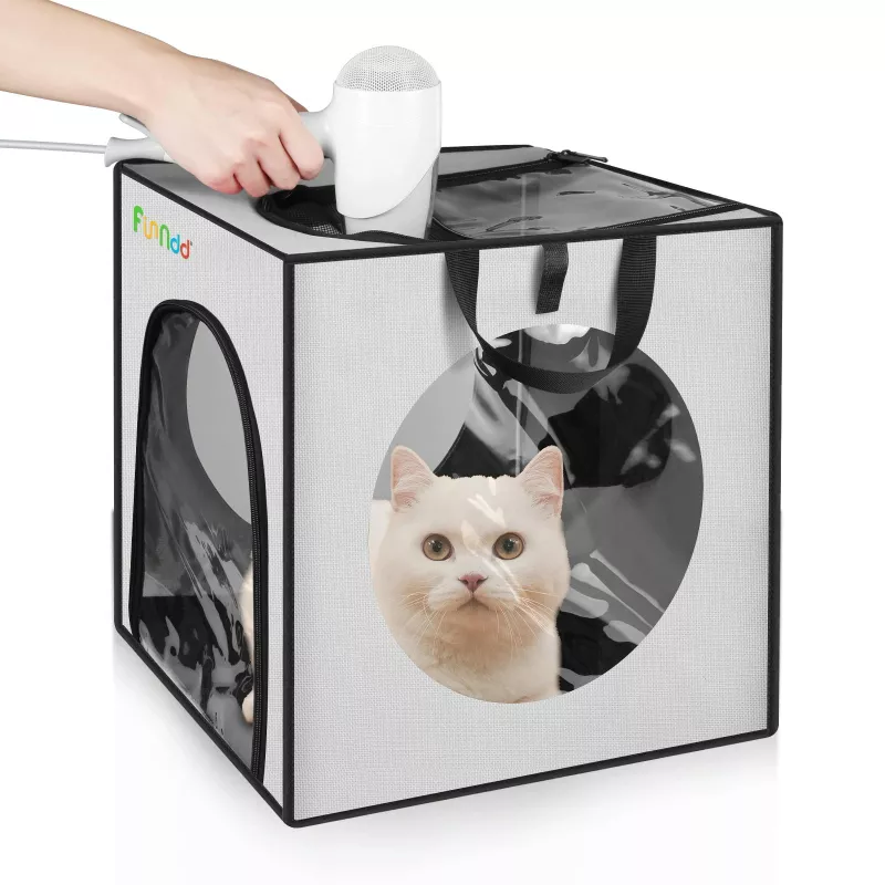 FUNADD Přenosná sušicí box pro domácí zvířata, skládací, vhodný pro zvířata do 5kg (Šedý) TopTechnology