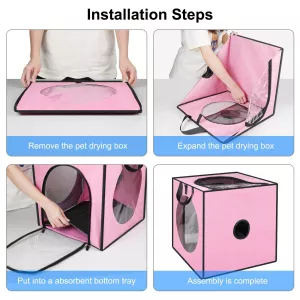 FUNADD Skládací box na sušení zvířat, přenosný, pro domácí zvířata do 5kg (Růžový) TopTechnology