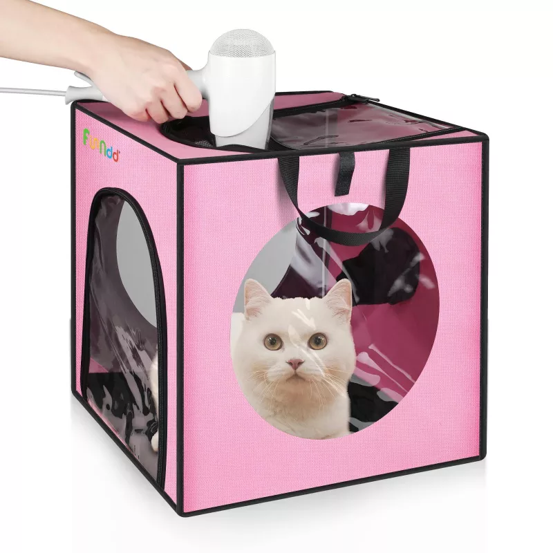 FUNADD Skládací box na sušení zvířat, přenosný, pro domácí zvířata do 5kg (Růžový) TopTechnology