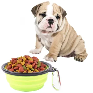 Skládací silikonová miska pro domácí zvířata, cestovní bowl s průměrem 13 cm (Zelená) TopTechnology