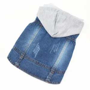 Retro denimová vesta pro psy, velikost M (s čepicí) TopTechnology