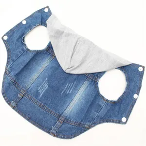 Retro denimová vesta pro psy, velikost M (s čepicí) TopTechnology
