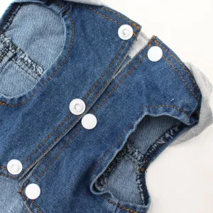 Retro denimová vesta pro psy, velikost M (s čepicí) TopTechnology